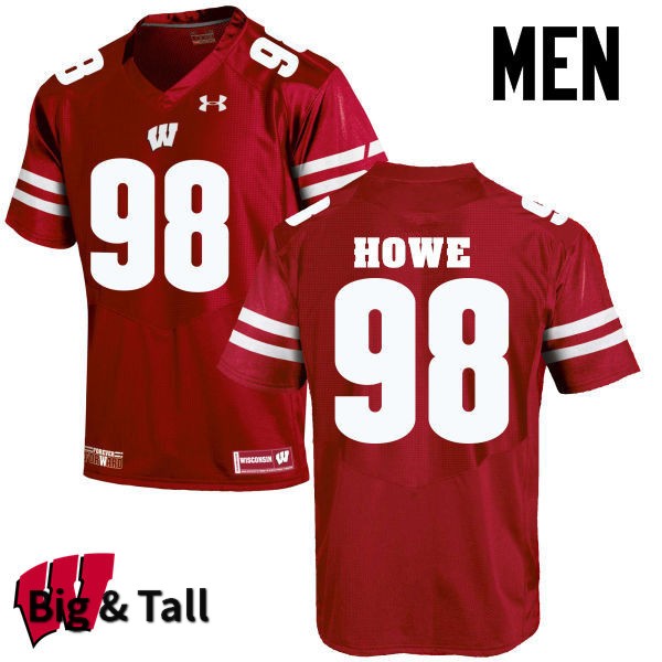 Wisconsin Badgers Men's #98 Kraig Howe NCAA Under Armour Authentic Red Big & Tall College Stitched Football Jersey WO40R50IE